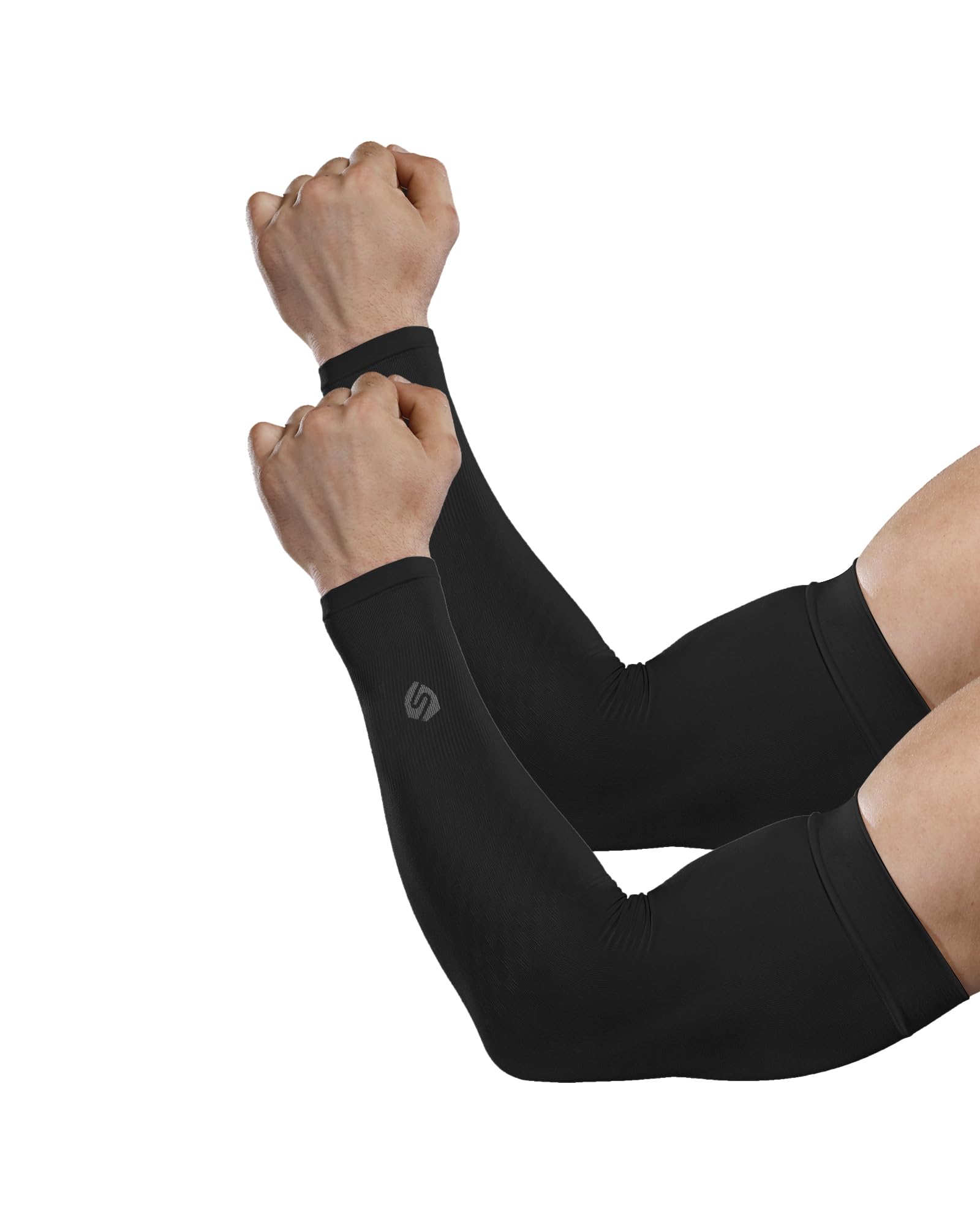 Shinymod Unisex 1 Pair Black Compression Sleeves Arm Warmers Uv Sun Protection Men Women Cooling Sleeves To Cover Arms For Cycling, Driving, Golf, Hiking