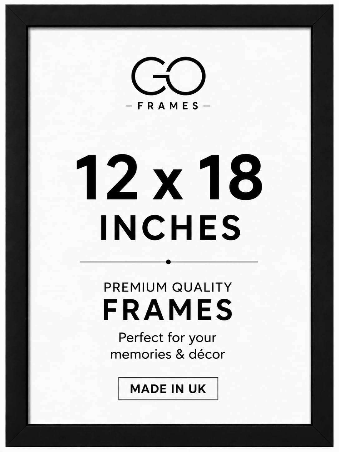 Go Frames Black 12 x 18 Inches (30.5 x 45.7 CM) Picture Frame with Plexiglass Front, Engineered Wood Poster Frame for Photos, Prints & Artwork, Portrait or Landscape Wall Display