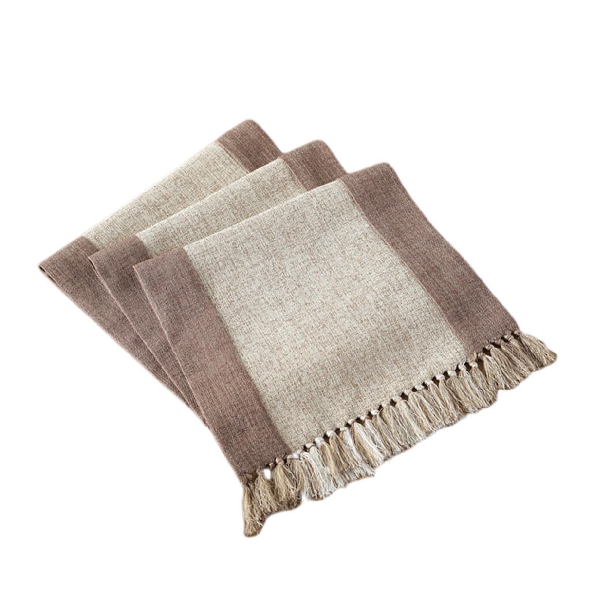 Generico Runner da Tavola Lavabile in Cotone Beige 38x240 Cm Doppio Strato e Frange Crea Un'atmosfera Calda e Romantica la Casa e Feste