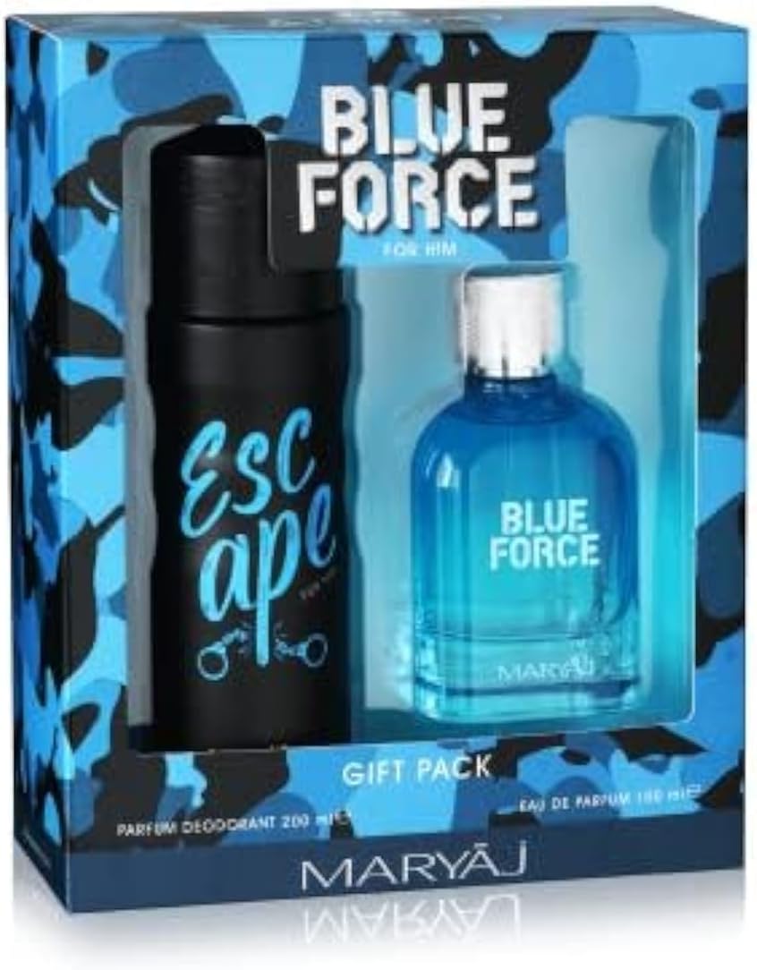 Maryaj Blue Force Perfume Gift Set for Men (Eau de Parfum Spray 100ml + Revamp Perfume Body Spray 200ml), 1