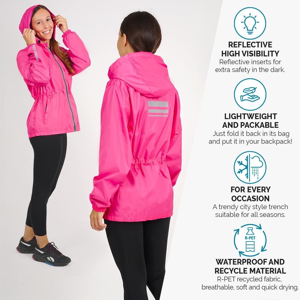 PERLETTI Veste Femme Impermeable à Capuche Détails Réfléchissants - Poncho Pluie Fille Coupe Vent Sport Running