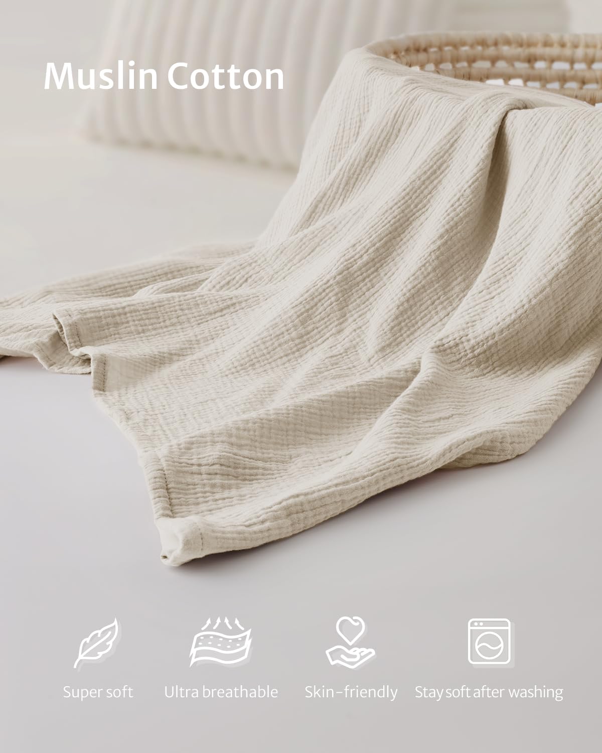 Blissful Diary Muslin Nursing Cover for Breastfeeding Breathable Breastfeeding Cover up with Arch Neckline for Women Nursing Apron (Cream) - Image 2