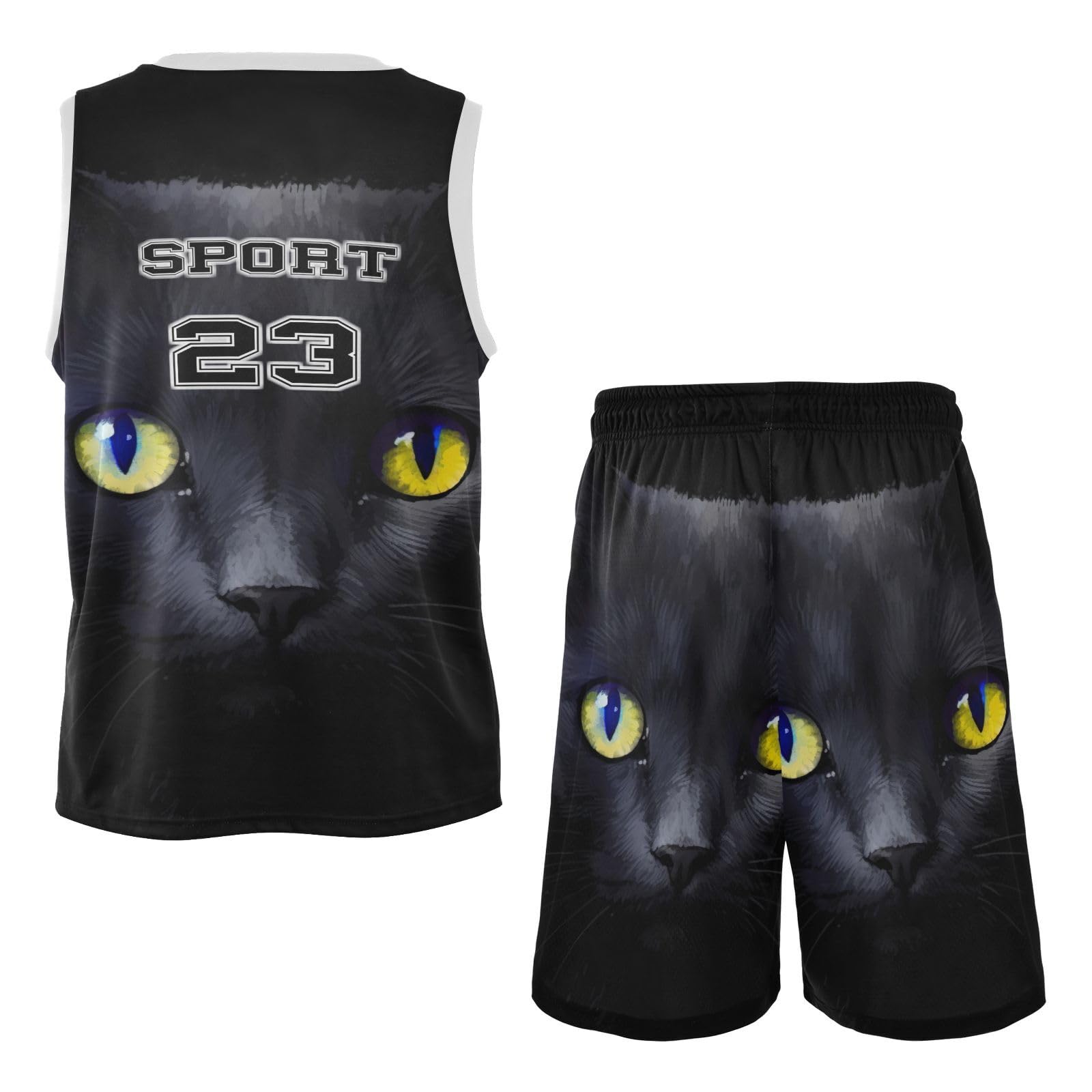 FLildon Black Cat Boys Basketball Jersey Set Tank Top Shorts Tracksuit Sport Training Suit for Kids, L