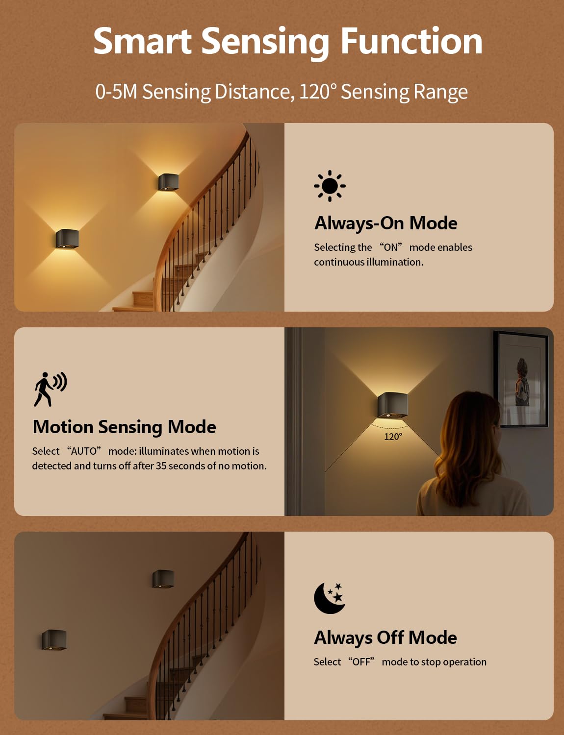 GeyouLux 6000mAh Akku Wandleuchte Innen mit Bewegungsmelder, Wandlampe mit Fernbedienung Einstellbar Abstrahlwinkel, 3 Modi 2700K-6500K Dimmbar Timer LED Aufladbare Wandleuchte für Treppe Flur 4 Stück