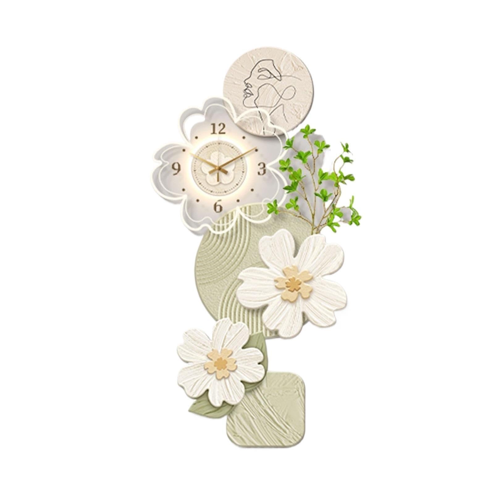 Dekoracyjny obraz z zegarem Large Floral Wall Light Decoration with Clock and Remote Control, Adjustable Wall Light Wall Clock Mural Decoration Lampa ścienna(Green,70 * 140cm)