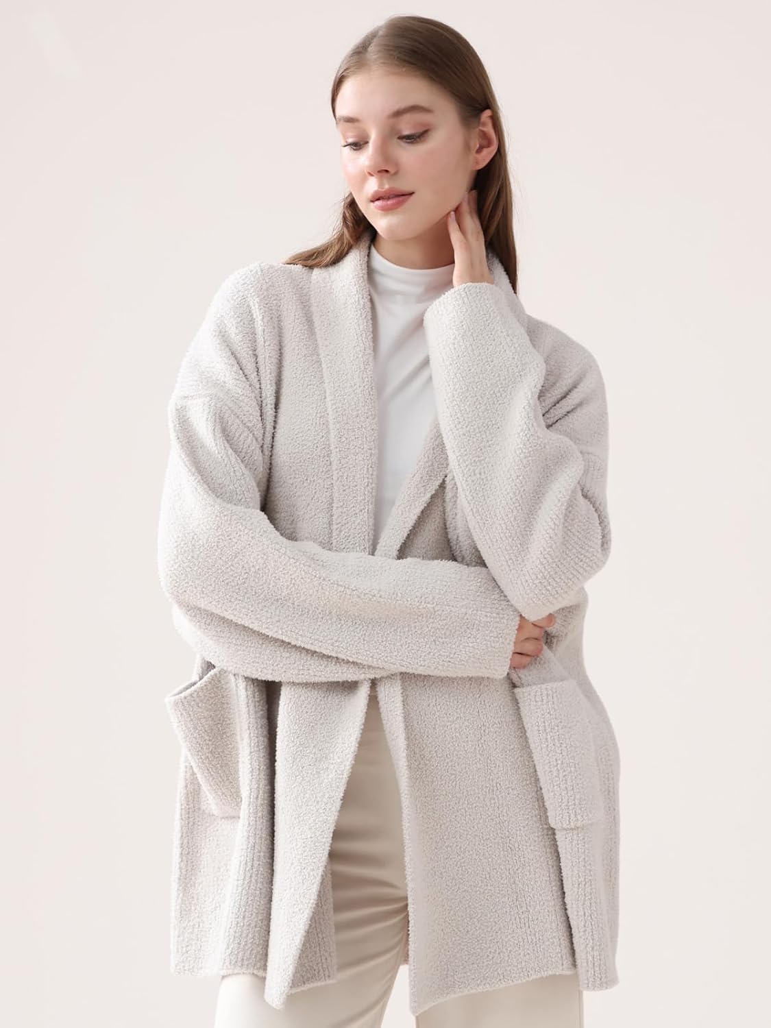 MH MYLUNE HOME Women's Open Front Oversized Ribbed Knit Cardigan Long Sleeve Thigh-Length Cozy Casual Sweaters with Pockets - Image 7