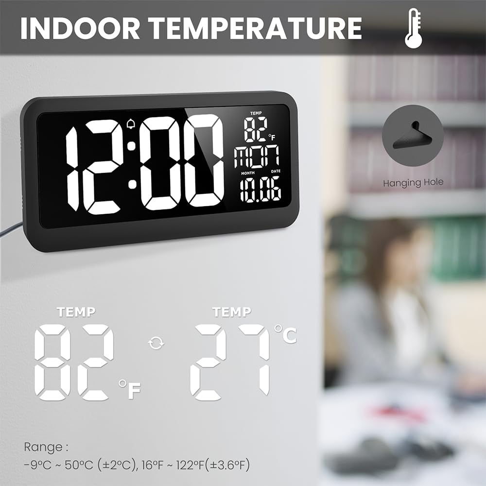 HUIOP EM3217 Ultra przezroczysty zegar ścienny LED duży ekran XXL zegar ścienny salon budzik temperatury zegar z wyświetlaczem temperatury wewnętrznej