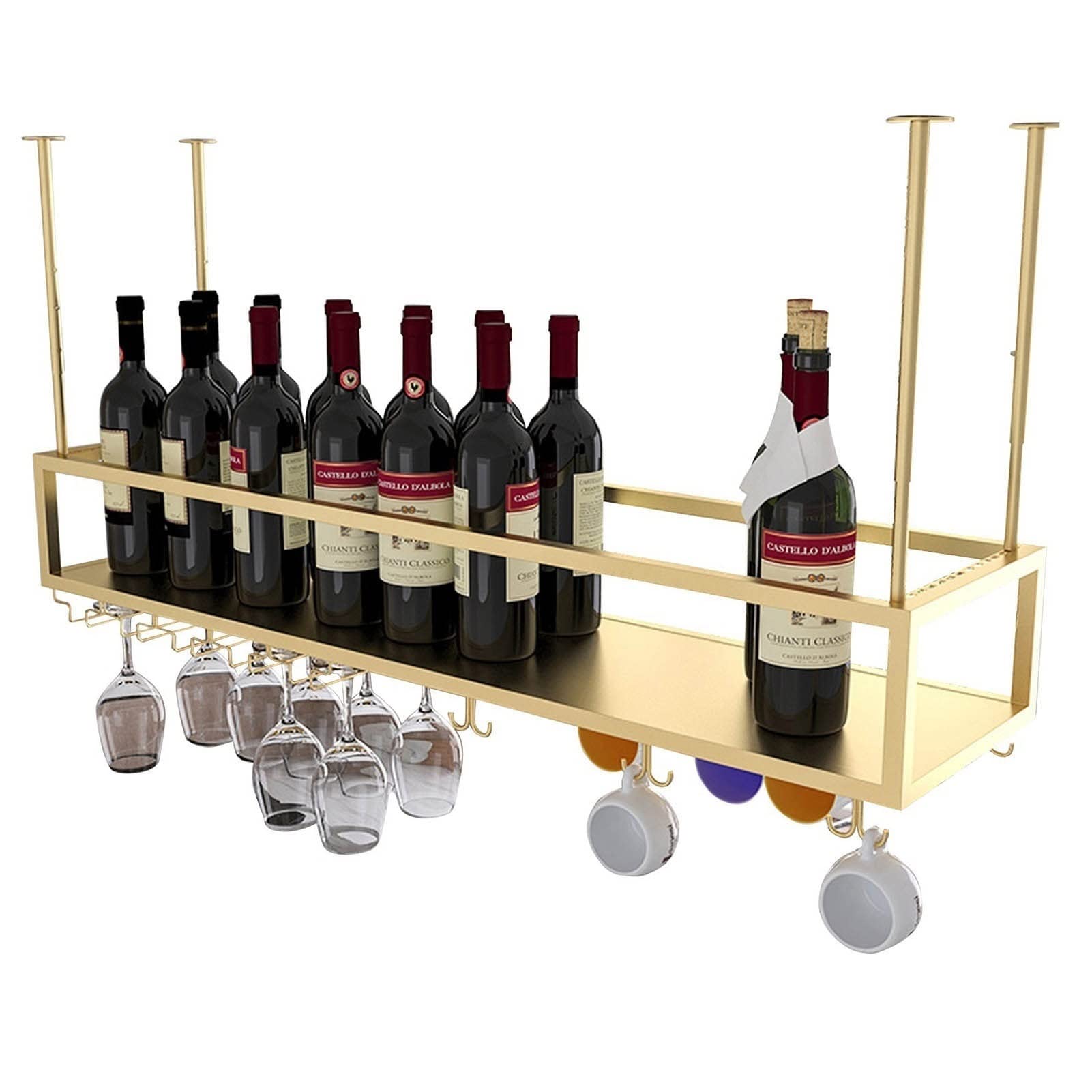 Support en verre à vin en fer haut de gamme avec étagère de plafond suspendue