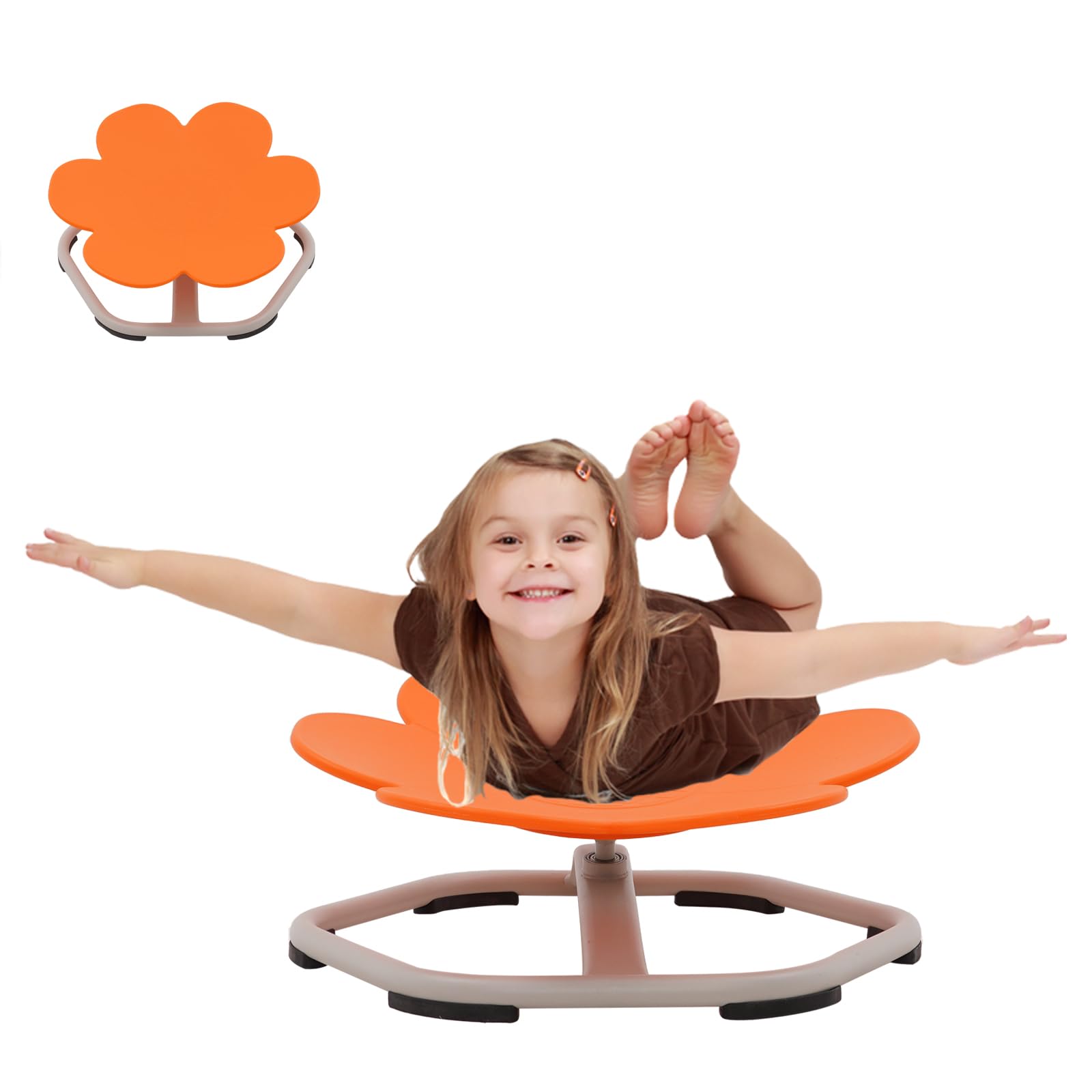 Yosamy Sensory Spinning Chair for Autism & ADHD, 360° Quiet Swivel Chair with 60kg Heavy Duty Metal Base, Non-Slip Special Needs Vestibular Therapy Chair for Kids 3+, Nursery & Home Use (Orange)