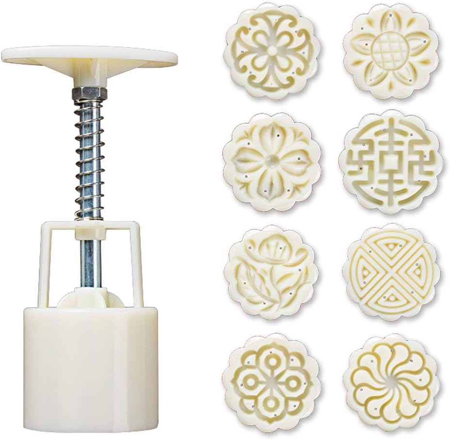 Mooncake Mould Press 25g Baking Mould Hand Press Set, 8 Pieces Mooncake Cookie Stamps Cake Mould Baking DIY Cookie Press Mid Autumn Festival Cake Cutter Mould Decor