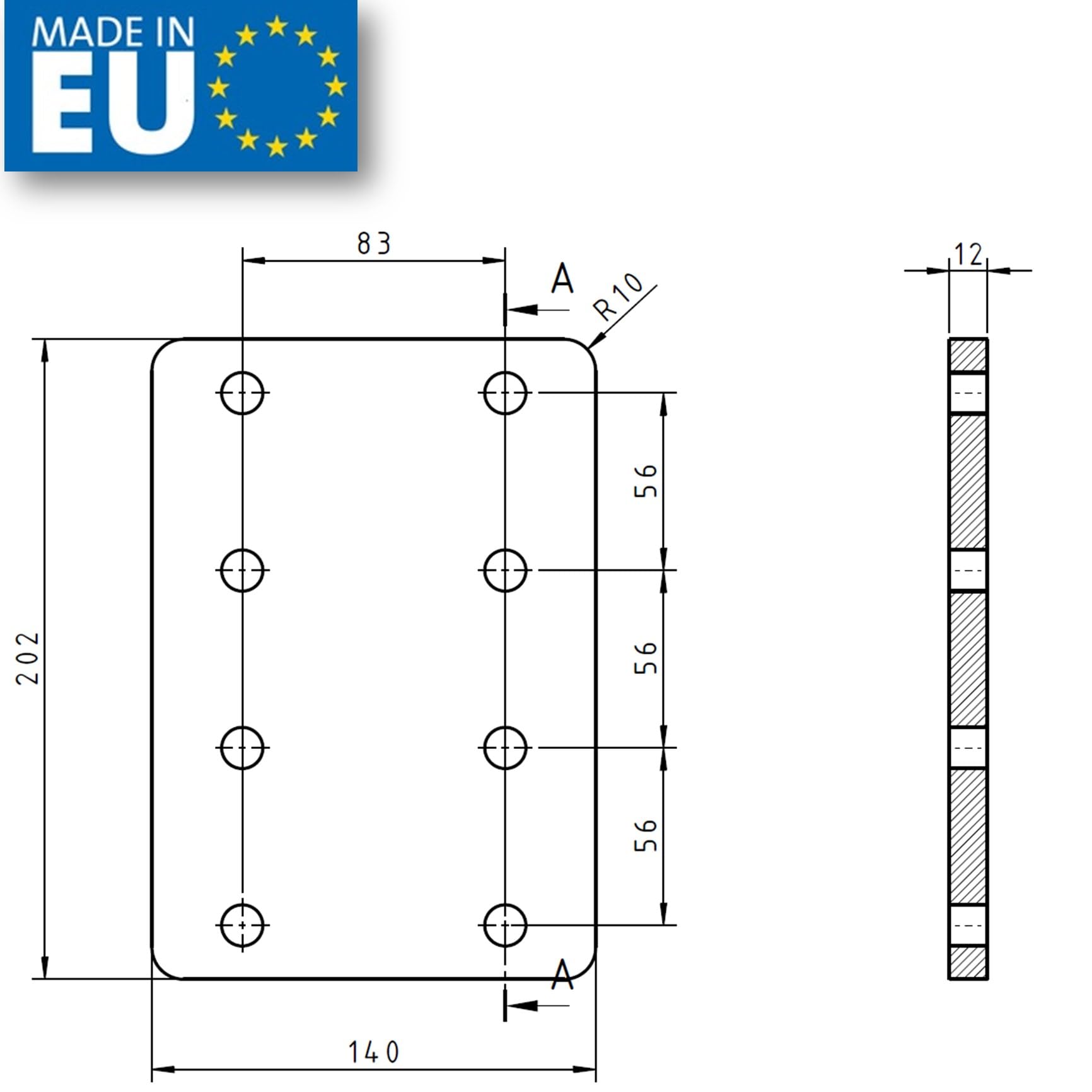 XIMPLIO Universelle Adapterplatte zur Höhenverstellung 4x83+4xM12 der Anhängerkupplung für 4-Loch 83x56 mm AHK-Bock Flanschkugeln. verzinkt (mit 4xM12 Schraubenset)