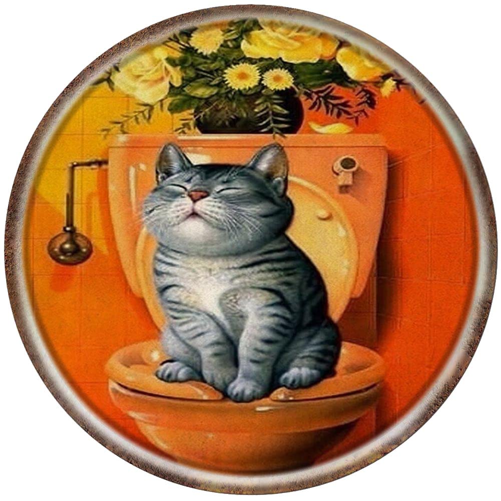 Funny Kitten Kids Bathroom Posters Cat Bathroom Wall Art Bathroom Signs Cat Lovers Decor Round Tin Sign, Wall Decor, Metal Sign, Home Bar, Garage Tin Sign 12x12inch