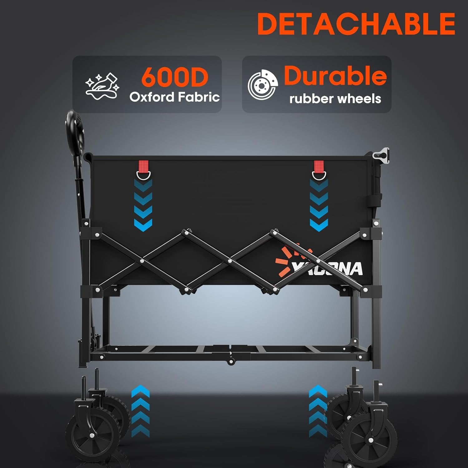 Bollerwagen Faltbar 360lbs Schwerlast, Bollerwagen Mit Rädern Und Heckklappe, Faltbare Handwagen Für Einkäufe, Camping, Strand, Garten (Black)