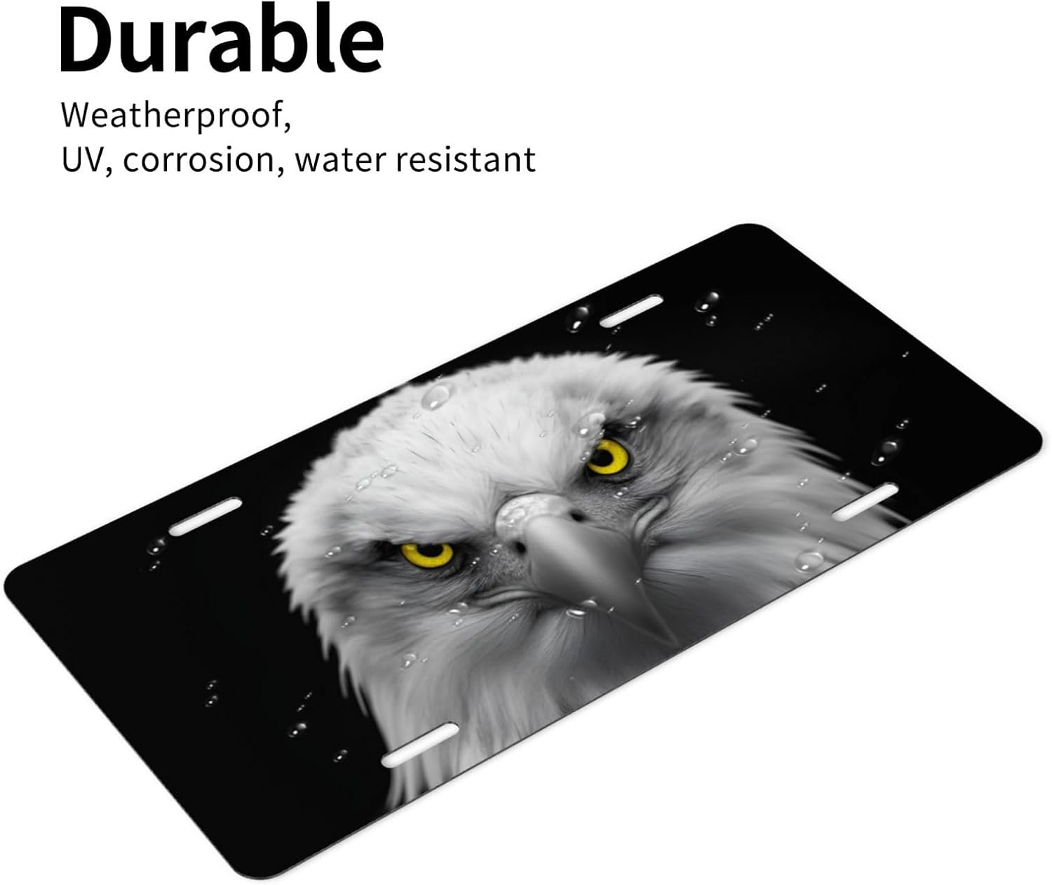 Front License Plate Cover – Aluminum Metal Car Accessory, Rust-Proof Novelty Vanity Tag Decor for Men & Women, 6x12 with 4 Holes - 026 Bald Eagle