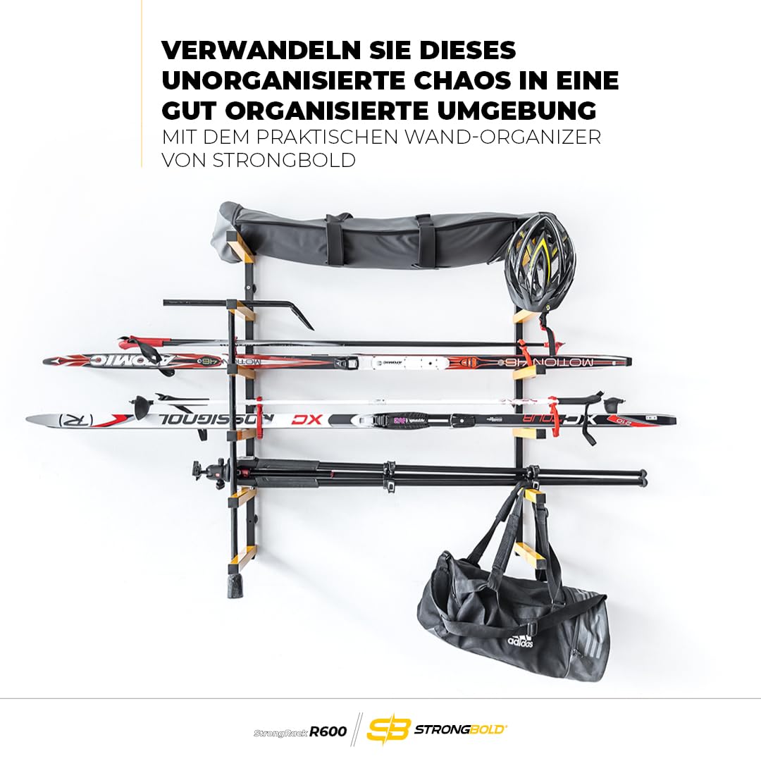 StrongRack R600 Schwerlastregal ⏐ Aufbewahrung Regal und Garage Organizer mit 6 Ebenen ⏐ Wandhalterung Regal für Ski und Gartengeräte Organizer