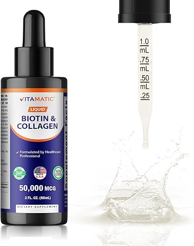 Miniatura 5 de Vitamatic Gotas de biotina líquida y colágeno de 50,000 mcg para el crecimiento del cabello, mujeres y hombres, apoya el crecimiento de la piel