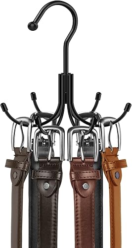 HOMEBROS - Percha para cinturón, organizador de metal giratorio de 360 para armario, ganchos para cinturón que ahorran espacio, máxima capacidad de