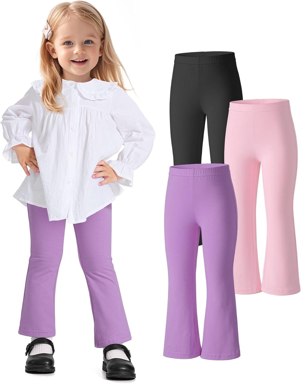 Witwot 3 Pack Baby Girls Flare Pants Soft Cotton Toddler Bell Bottom Leggings Infant Clothes Size 18M-5T