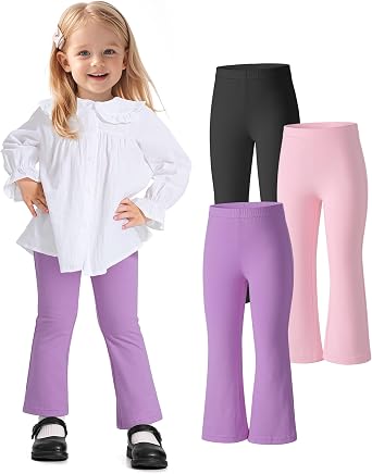 Witwot 3 Pack Baby Girls Flare Pants Cotton Toddler Bell Bottom Leggings