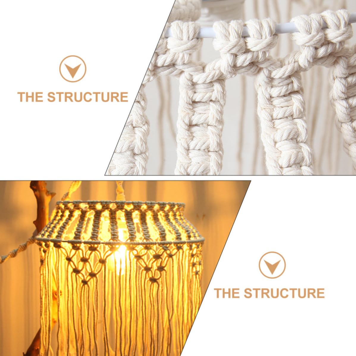 Kichvoe Paralume per Lampada Sospensione in Corda di Cotone Beige Intrecciata, Facile da Installare e Rimuovere, Design Boho Chic per Decorazione Casa e Soggiorno