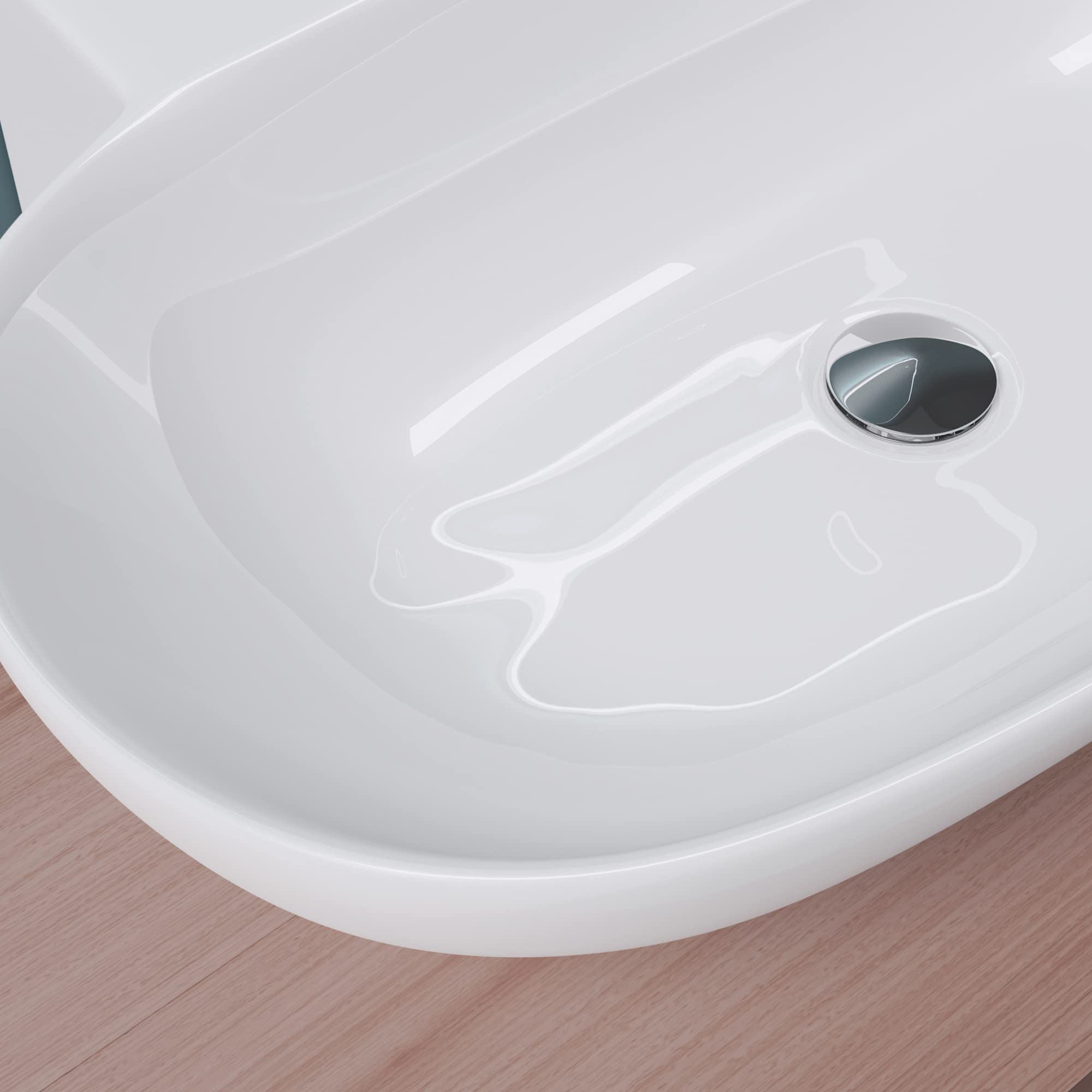 Mai & Mai Lavabo sobre Encimera Lavabo Suspendido Baño Lavabo | Ovalado | Blanco Brillante | Cerámica | 56x39,5x12,5cm | con Orificio para Grifo sin Rebosadero | Brüssel899