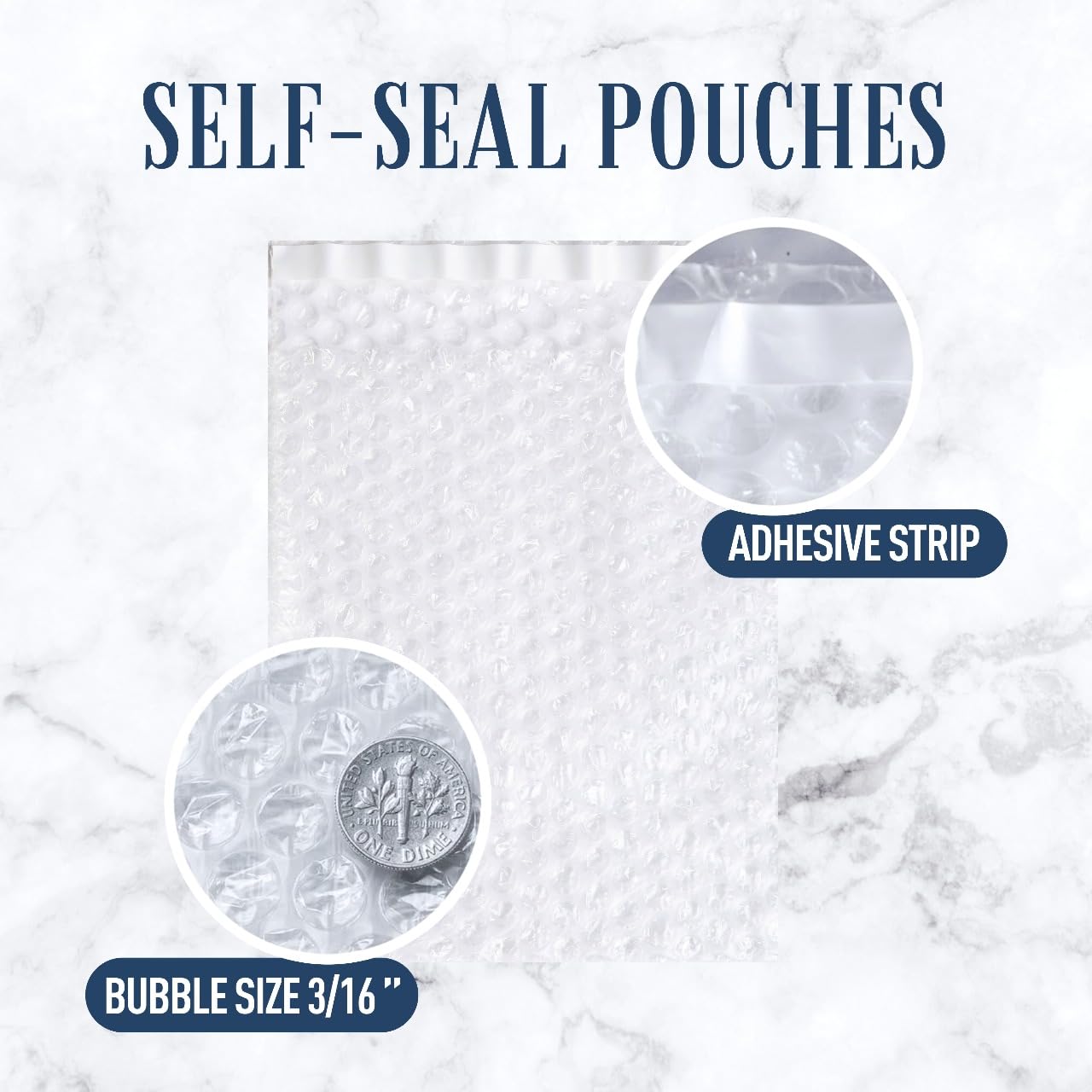 ALTERNIUM self seal bubble pouches 7.5x8" 50 pack - bubble cushioning wrap pockets with adhesive in perforated rolls - small bubble bags for shipping - quality packing material and moving supplies