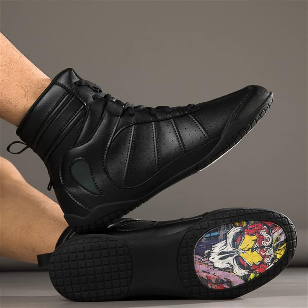 Zapatos de Boxeo y Lucha para Hombres, Soporte de Tobillo de Cuero, Botas de competición y Entrenamiento Antideslizantes, Calzado cómodo para Kickboxing y Lucha.
