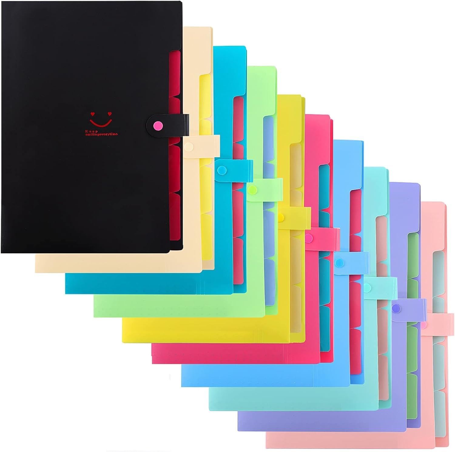 Corslet Pack of 10 Expanding File Folder File Holder for Documents with 5 Pockets Organizer Plastic A4 Size File Organizer for Personal Use Multi-Project Organization for School Teacher and Office