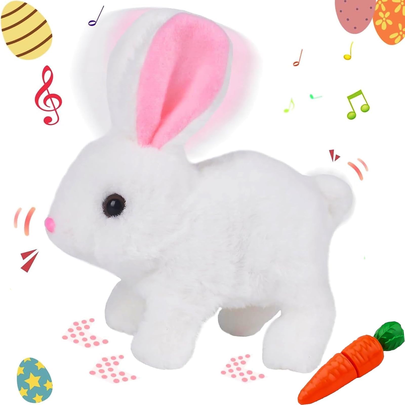 xinrongda Interaktives Osterhase Kuscheltier, Ostergeschenke Kinder, Elektronischer Osterhase Plüschtier, Hase Spielzeug mit Bewegung & Geräuschen,Ostergeschenke für Kinder Jungen & Mädchen (Weiß)