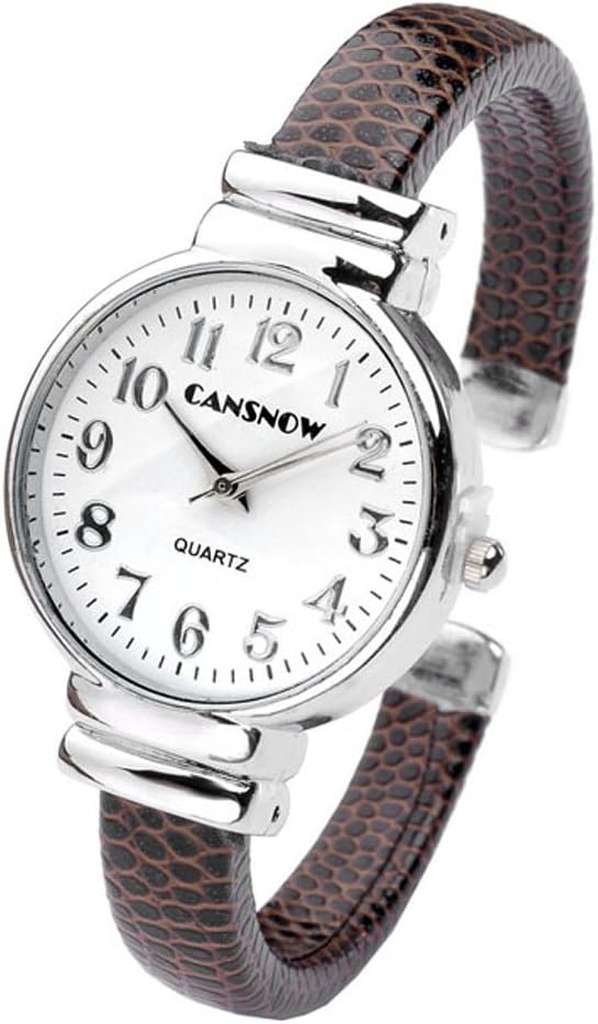 Top Plaza Fashion Women's Bangle Cuff Bracelet Analog Watch - Coffee