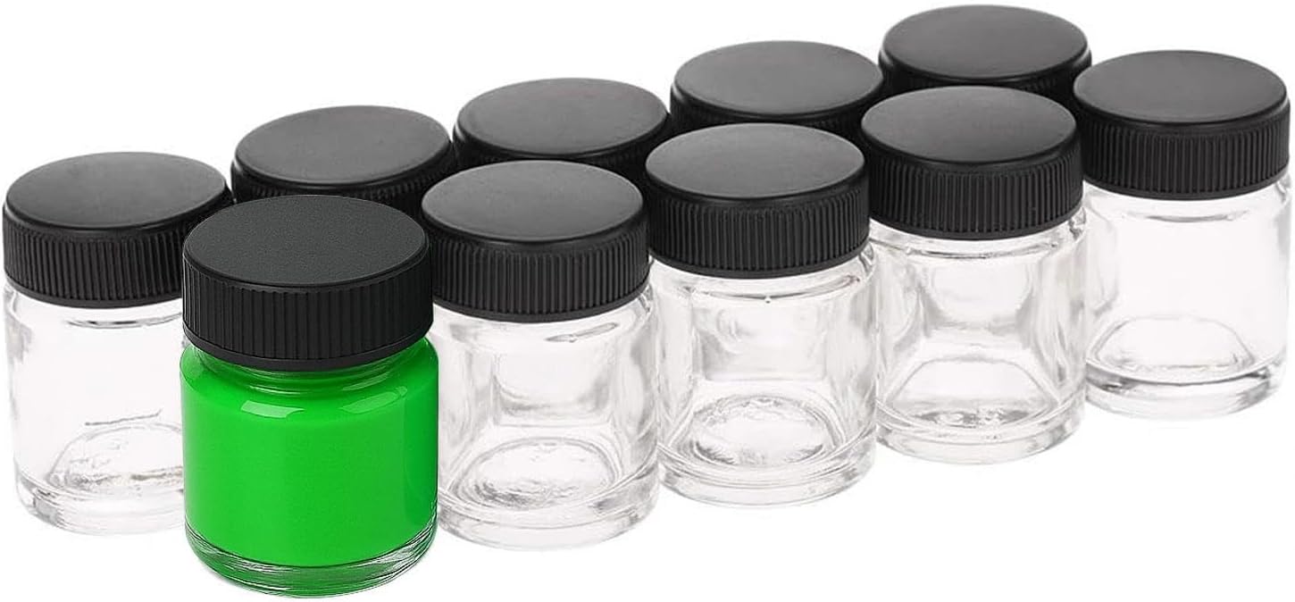 Cystal Clear Box of 10/20 Empty 3/4-Ounce, (22cc) Glass Bottle Air Brush Depot Airbrushing Accessories (10pcs)