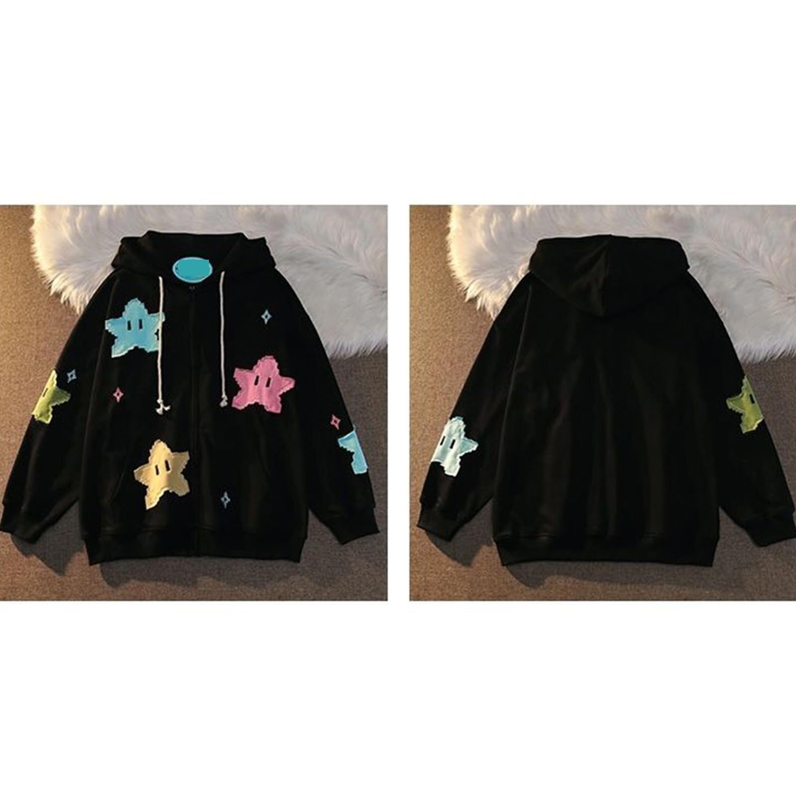 Damska nastolatka dziewczyna nadruk gwiazdy Y2K Zip Up bluzy z kapturem kurtka bluza urocza jesienna kurtka z kapturem ubrania