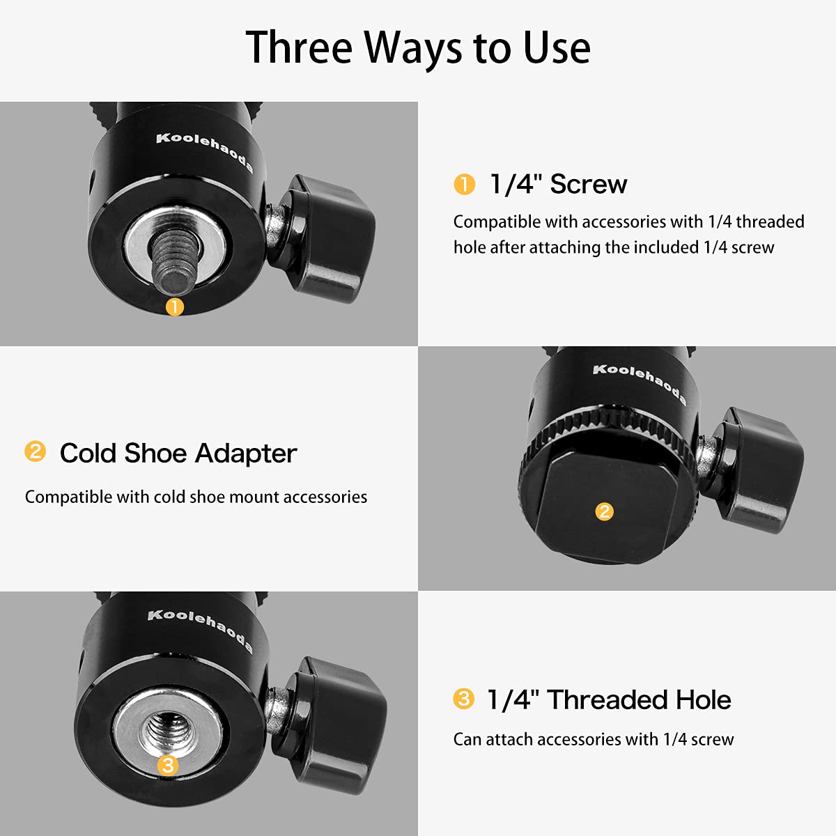 Harwerrel Mini Tête Rotule De Trépied 360 Degrés Métal Avec Adaptateur De Vis De 3/8 "à 1/4" Pour Appareil Photo Numérique DSLR Téléphone Portable Monopod Gopro Lumière Phares