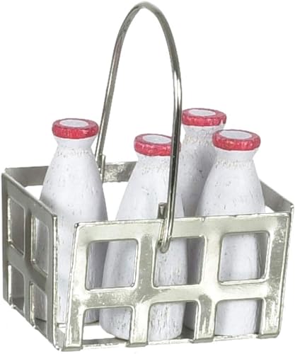 Dollhouse miniatura botellas de leche en canasta