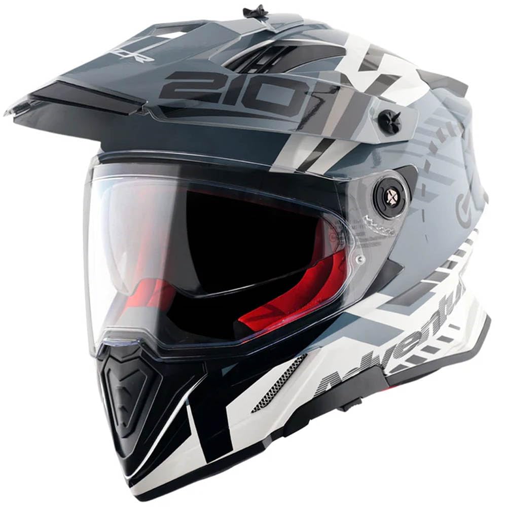 AXOR X-Cross Dual Designed Speed Blanco Gris - Casco de Moto Trail Adventure, Off Road con Visor Solar Homologado ECE 22.06