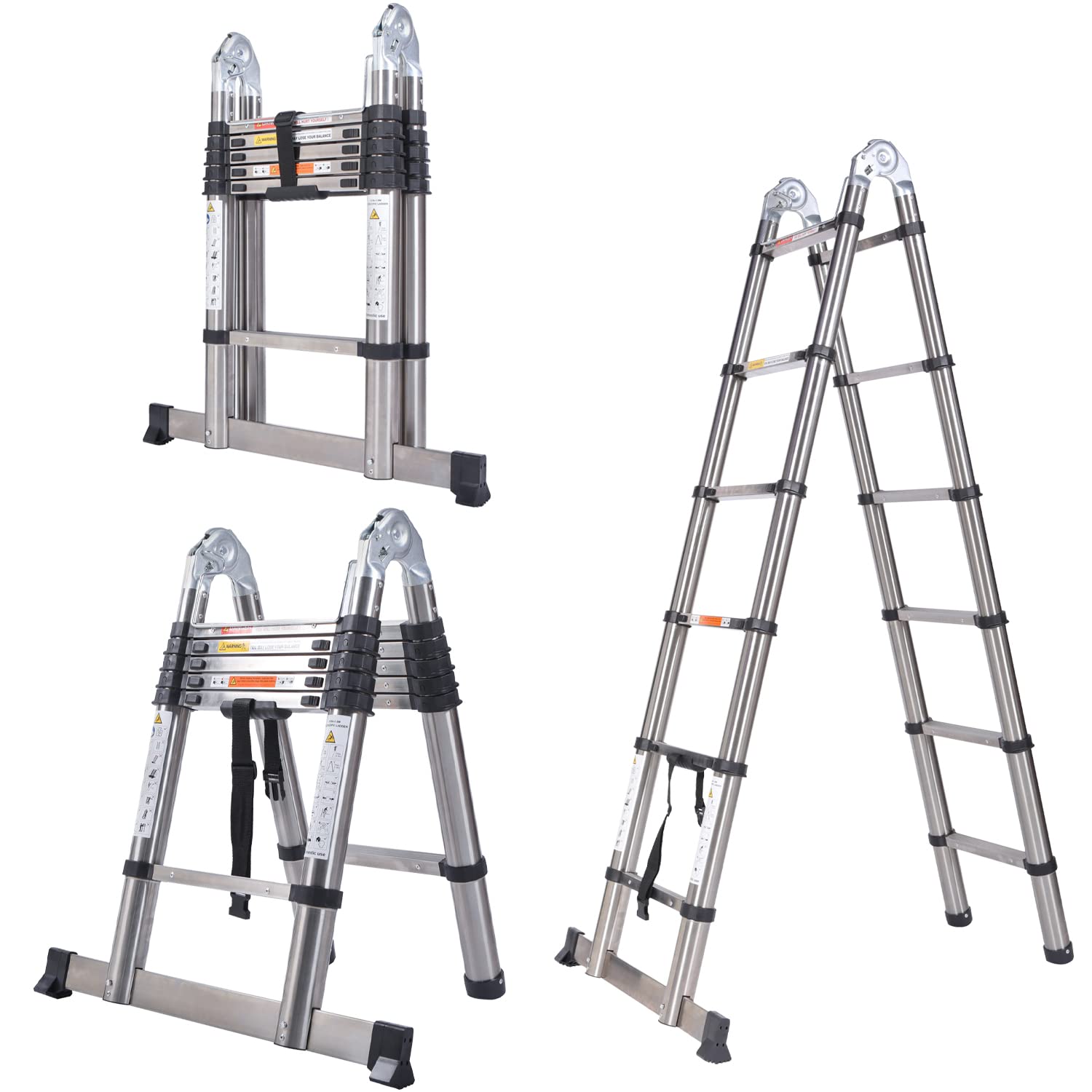 3,8M(1,9+1,9M) Teleskopleiter Klappleiter Anlegeleiter Schiebeleiter Mehrzweck-Leiter Teleskop-Design Ausziehbare Tragbar Klappbar Leiter EN131 150kg Belastbarkeit