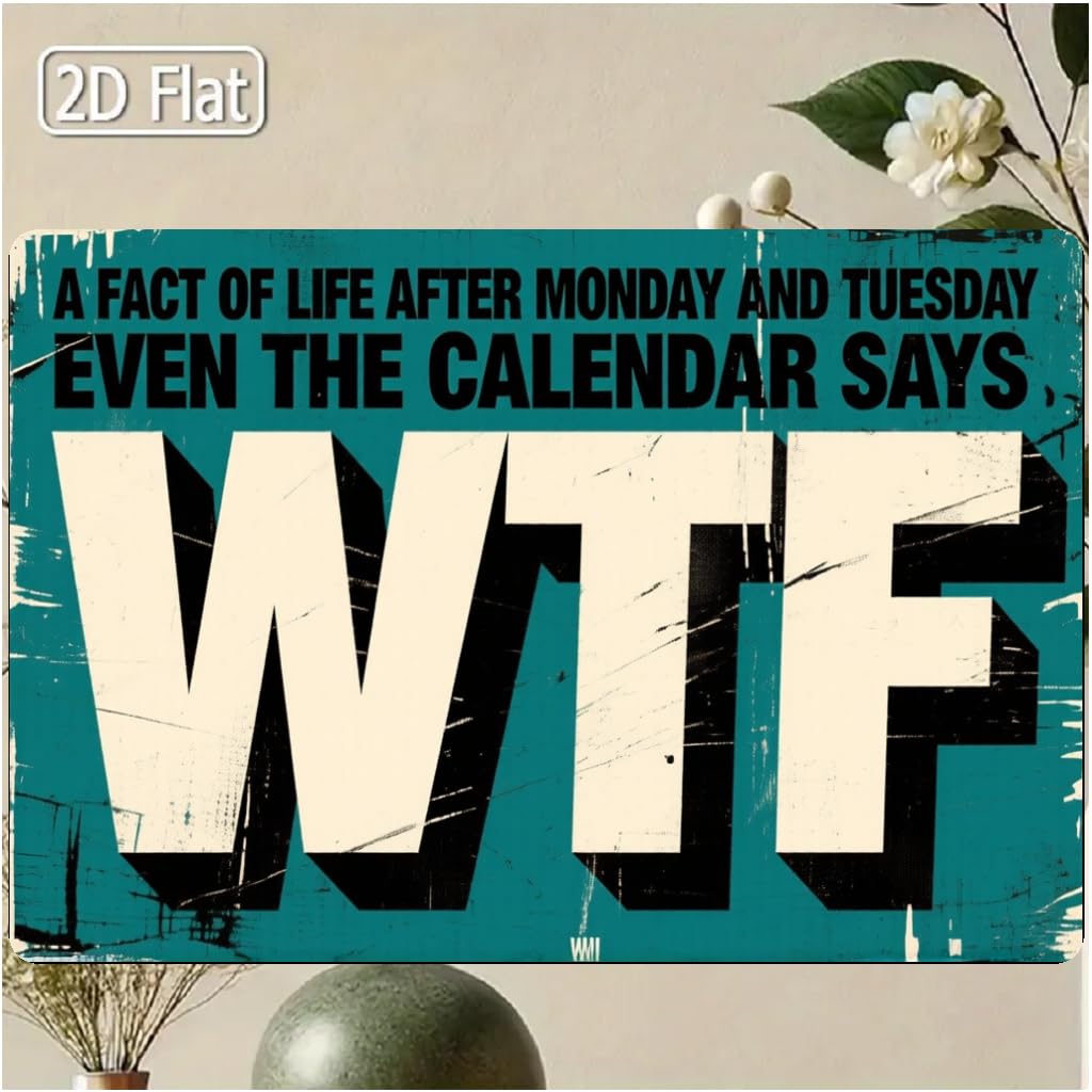 2D 8x12 IN Vintage Aluminum Sign "A Fact of Life: After Monday and Tuesday Even the Calendar Says WTF" Funny Inspirational Office Decor, Motivational Desk Accessory for Home,Gift for Friends