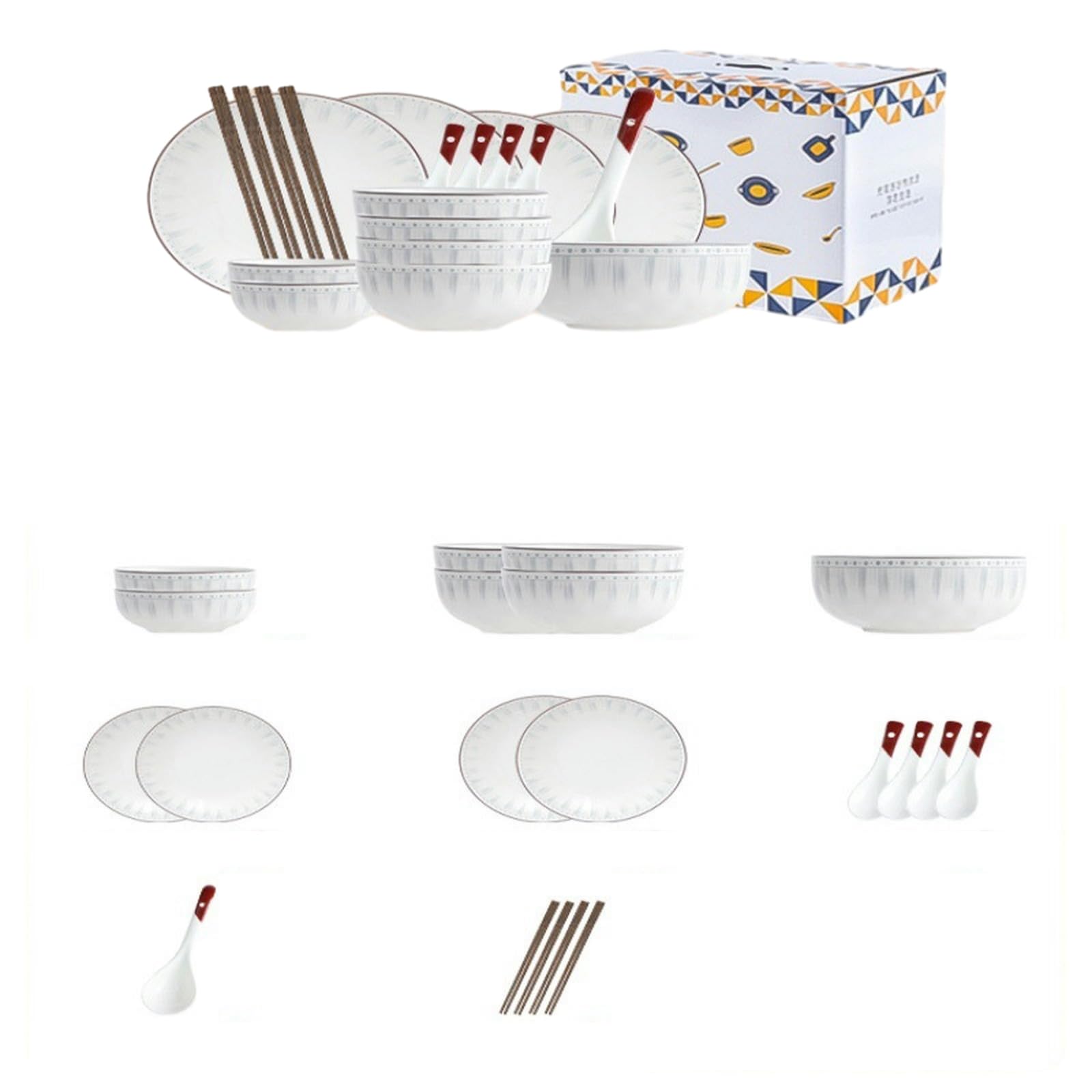 Proste i spersonalizowane połączenie ceramicznej miski i talerza, zestaw misek i talerzy, talerz na ryż i warzywa ceramiczna zastawa stołowa dla 4 osób jedzenie 20-częściowy zestaw - niebieska linia -