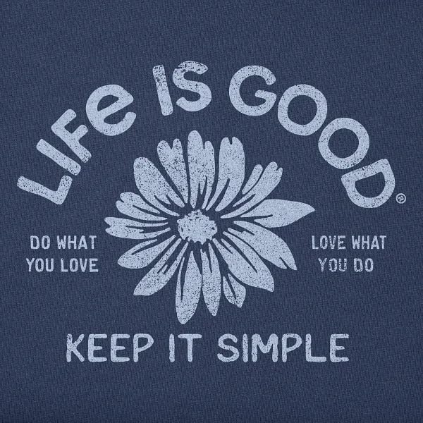 Life is Good. Women's Crafty Keep it Simple Daisy Long Sleeve Crusher-LITE Vee, Darkest Blue
