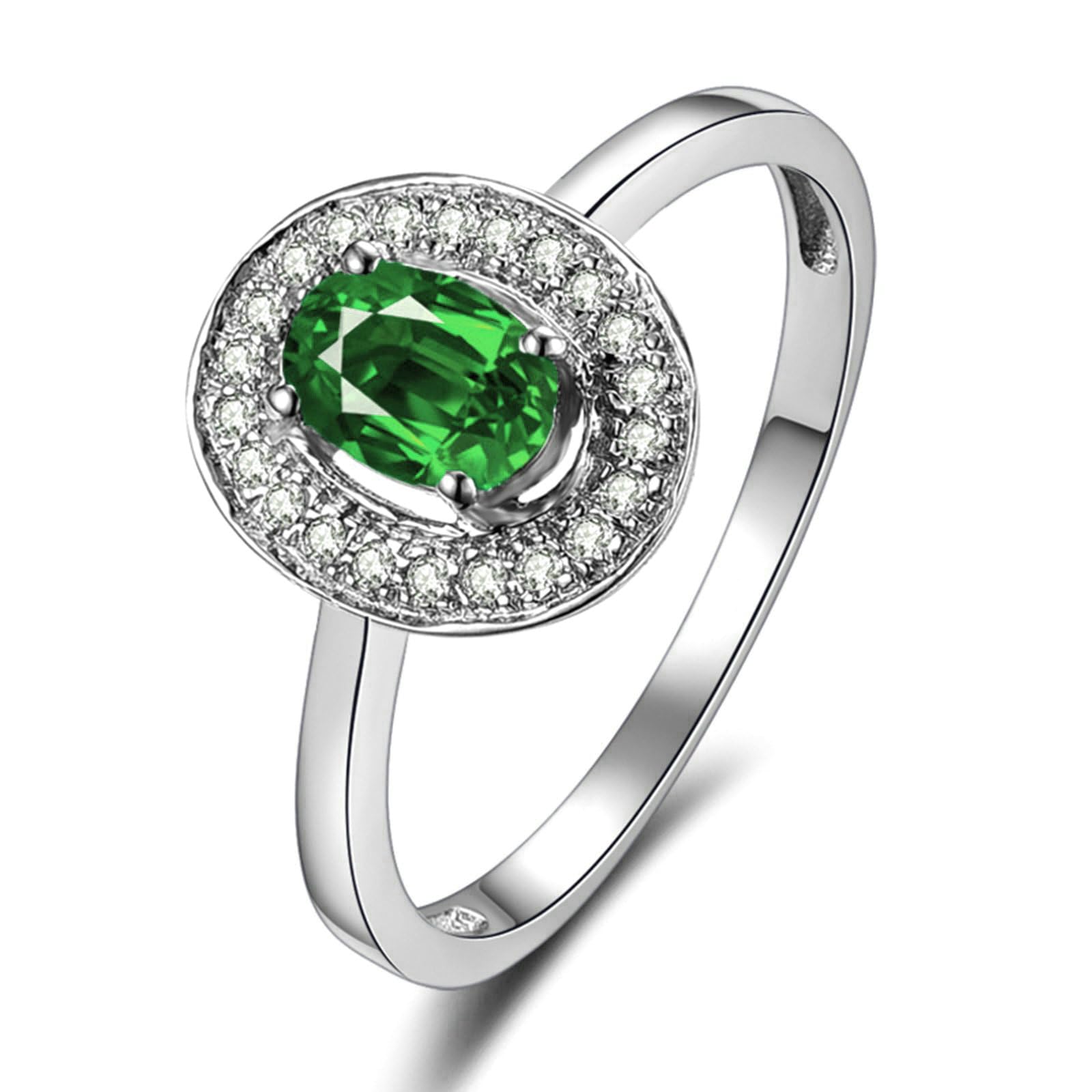 Anillo de compromiso de platino para mujer, talla H 1/2-V 1/2, anillos de boda halo con esmeralda ovalada de 1 ct y moissanita