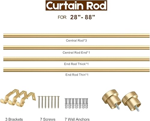 Miniatura 16 de Briofox gold Curtain Rods for Windows 66 To 120 Inch, 1 Inch Heavy Duty Adjustable Curtain Rod With Modern Decorative End Cap Finials WIth