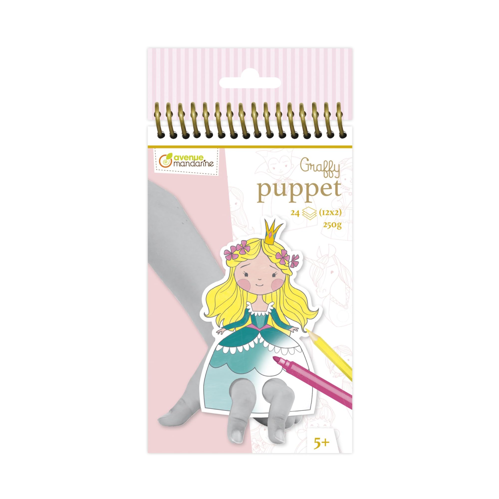 Clairefontaine ES Avenue Mandarine graffy de "diseño de princesas de Príncipes y color su propio Marionetas De Dedo (Negro/Blanco)