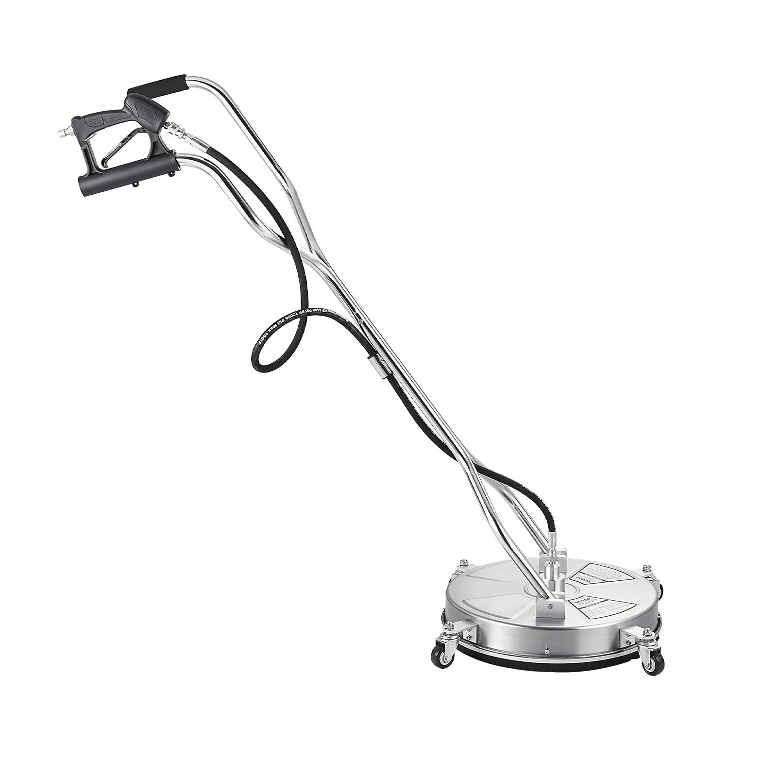 VEVOR Limpiador de Superficies con Hidrolavadora, Acero Inoxidable, 4 Ruedas, Forma Redondo, 27,58 Mpa máx., 2 Boquillas Rociadoras, Mango Doble, para Concreto, Patio, Acera, 465 x 465 x 1465 mm