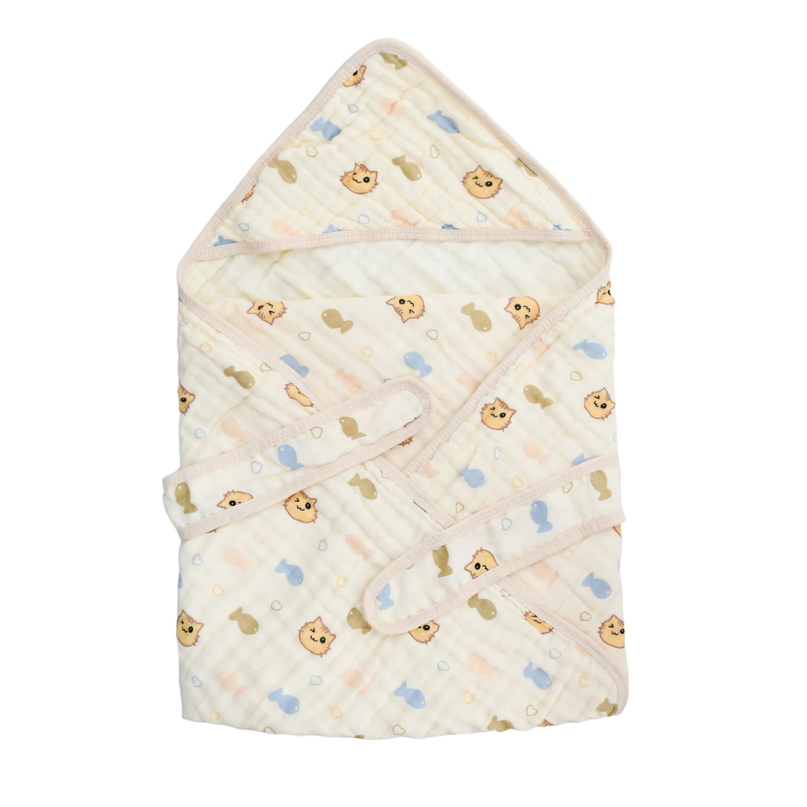 Baby Blanket 6-Layer Cotton Muslin Cotton Blanket with Ties Swaddles for Newborn for Strollers/Play Mats/Air-Conditioned Rooms, Beige