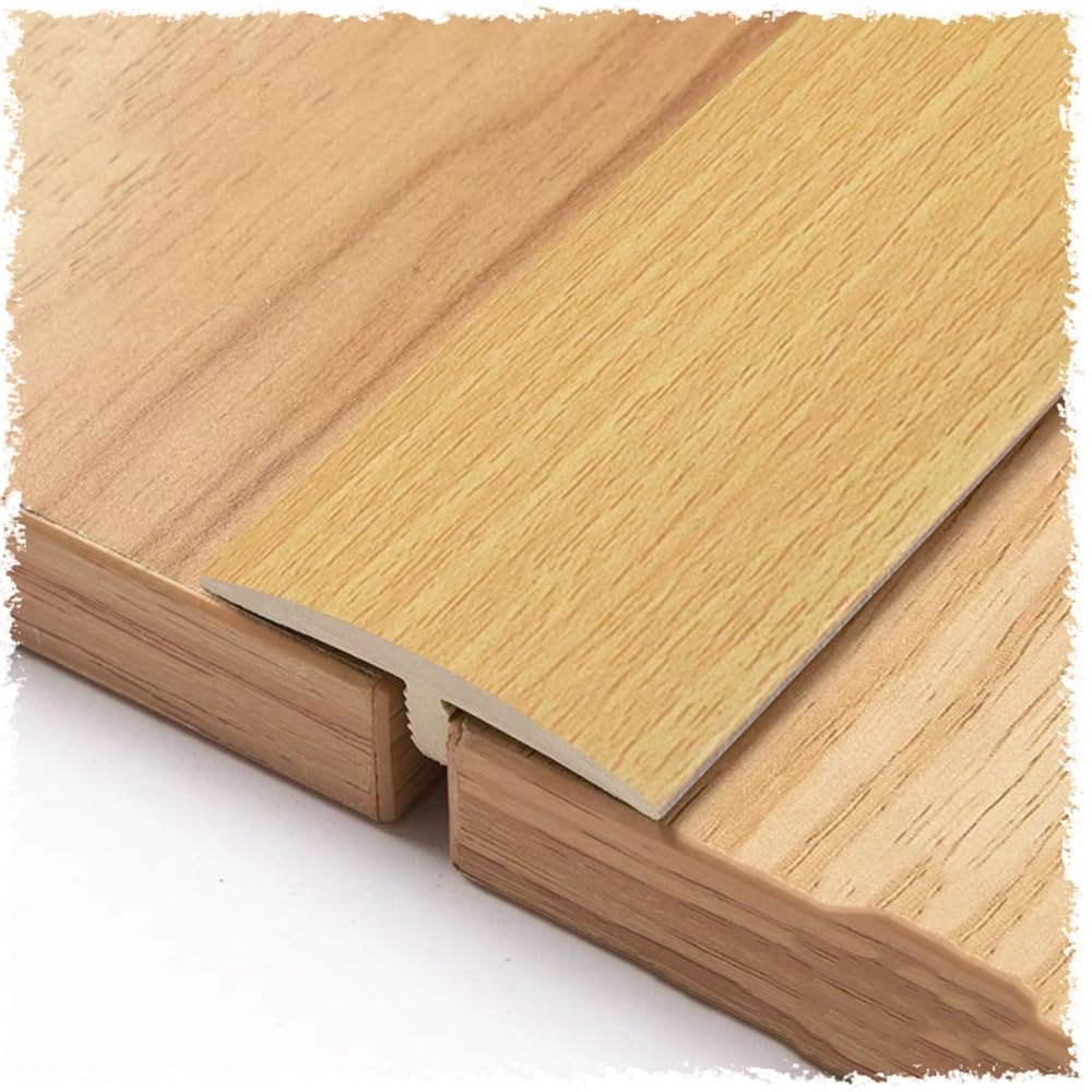 Tira de transición autoadhesiva con aspecto de madera para suelos y azulejos, solución de transición de suelo de perfil en T cortable, acabado natural, ideal para una integración de suelos sin