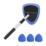 Windshield Cleaning Tool, Car Window Cleaner with Extendable Long Handle and 4 Washable Reusable Microfiber Pads, Auto Interior Exterior Glass Wiper Cleaning Kit Universal for Office and Home (Blue)