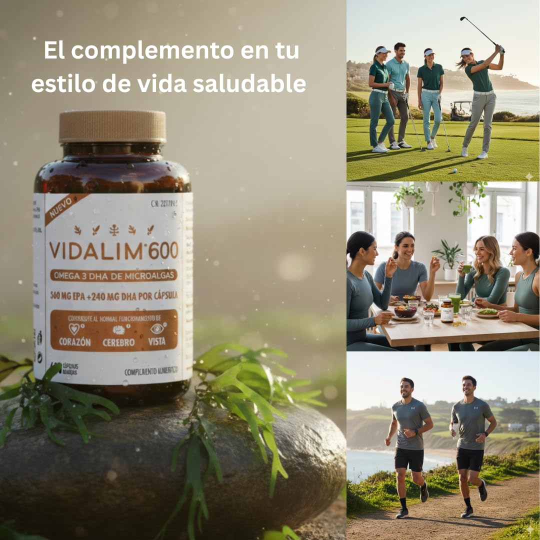 600 Omega 3 de microalgas.Una sola cápsula contiene 360 mg EPA y DHA 240 mg + Vitamina E. En forma de triglicliceridos para una mejor absorción. Concentración y pureza. 60 cápsulas blandas.