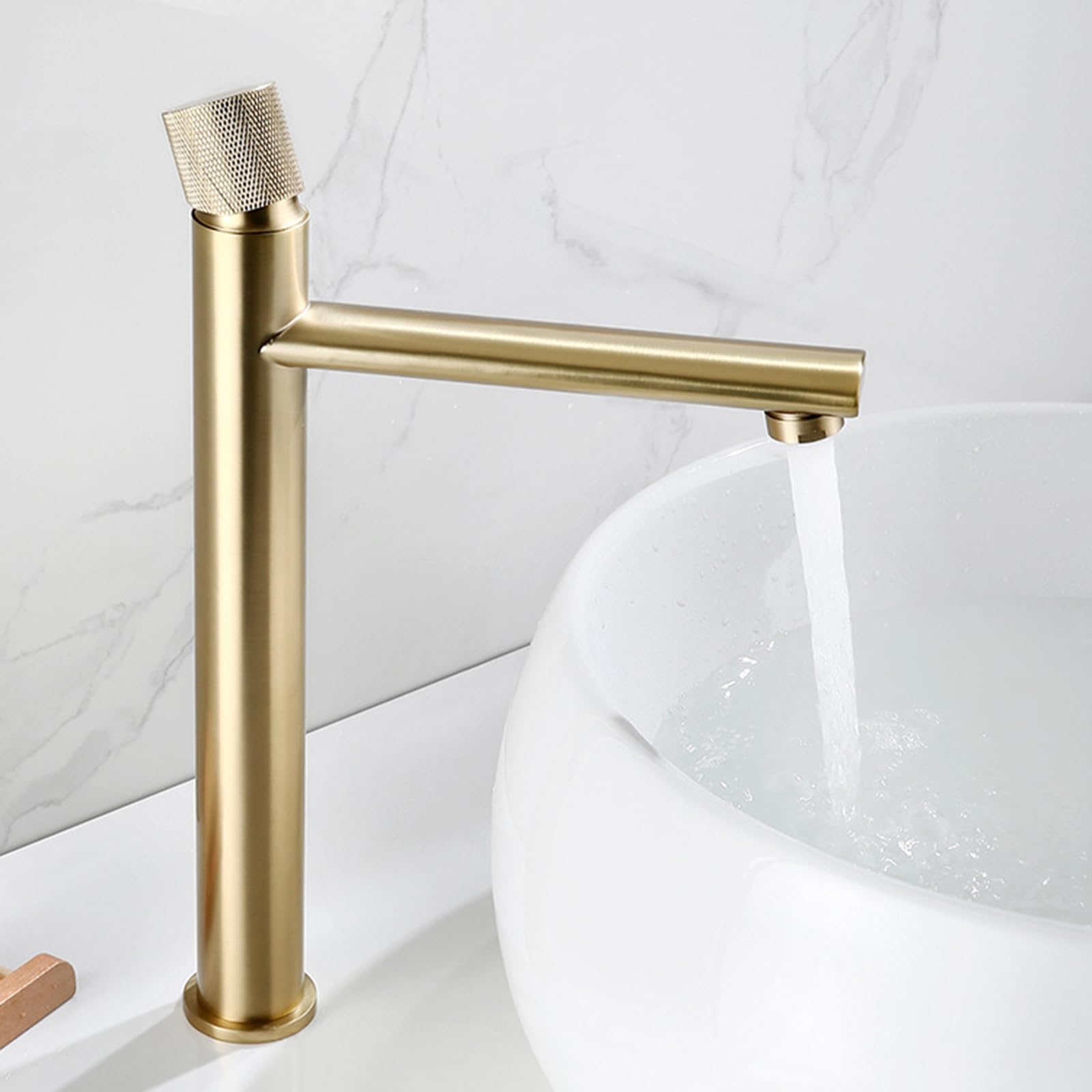 BiaoTeng Wasserhahn Bad Waschbecken Gebürstetes Gold Einhebelmischer Mischbatterie Waschbecken Bad Messing Waschtischarmatur Bad, hoch