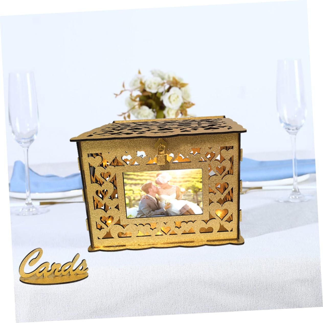 Scatola per Biglietti di Nozze in Legno Design Traforato Contenitore per Biglietti Portatile Scatola Regalo Quadrata di Auguri e Ricordi