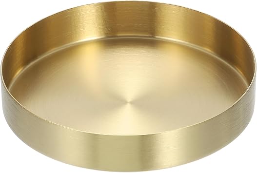 sourcing map Stainless Steel Decorative Tray 5" Round Serving Tray Metal Decorative Plate for Jewelry, Makeup, Candle, Kitchen Tableware, Gold